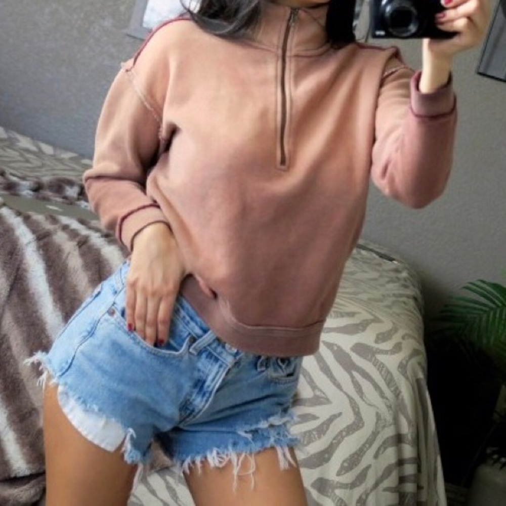 Free People Fleece Stone wash half zip pullover